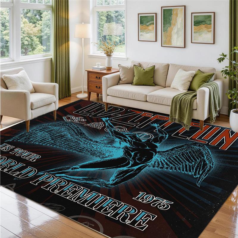 Led Zeppelin Design Crystal Velvet Rug Soft Decorative Mat for Bedroom Entrance
