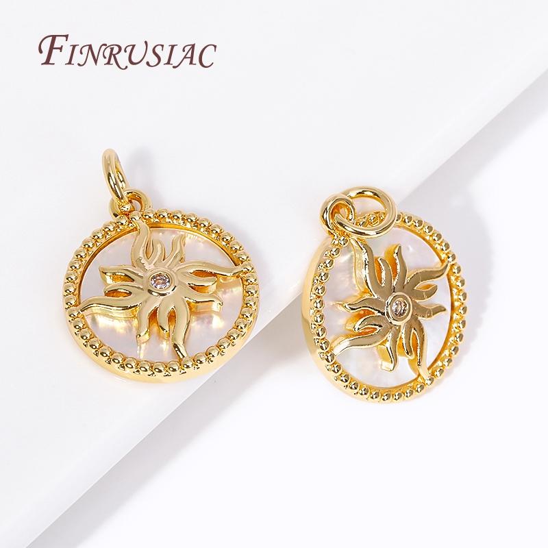 Pendentifs Rond Soleil Plaqué Or 18K Laiton Métal de Haute Qualité Charms Coquille Incrustée Pour Fabrication de Bijoux Accessoires DIY Vente en Gros
