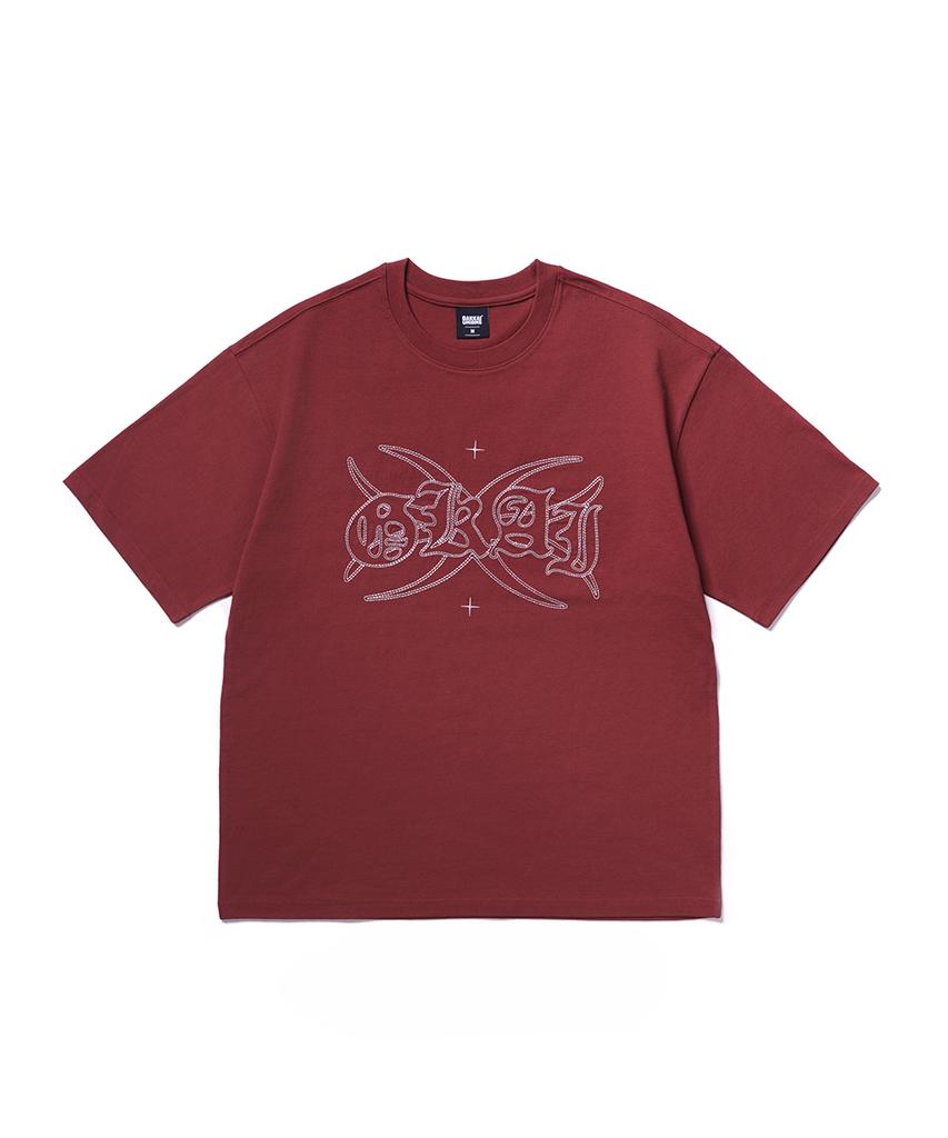GAKKAI UNIONS Cutoff Stitch Short Sleeve T-Shirt Burgundy