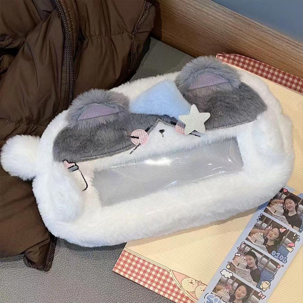 Fluffy Cat Pencil Case Plush Stationery Bag Portable Stationery Organizer