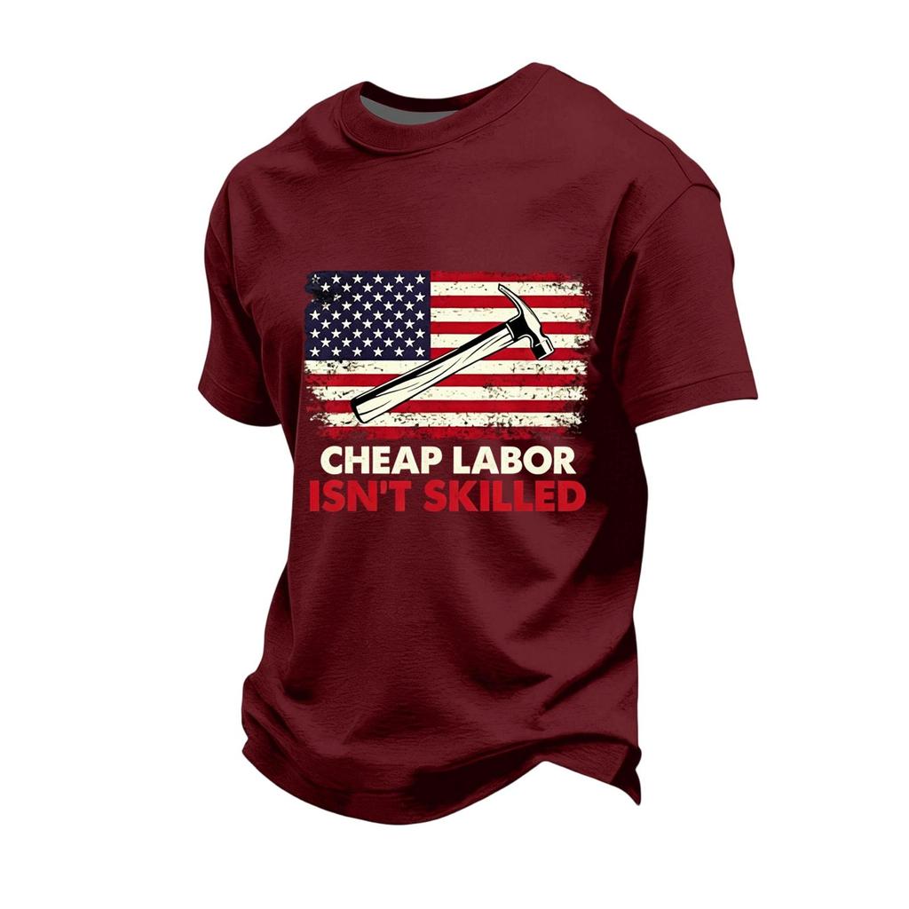 Men's Loose Fit Casual Short Sleeve T-Shirt Labor Day Graphic Print Crew Neck Cotton Blend Top for Everyday Wear