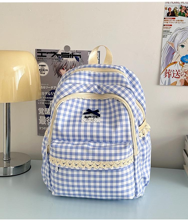 Schoolbag new Japanese ins fresh and sweet plaid backpack junior high school students lightweight travel large capacity backpack
