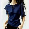 Elegant Ruffled Fashion Lace-up Short-sleeve Chiffon Shirt for Women, New Summer Niche Slim-fit Top