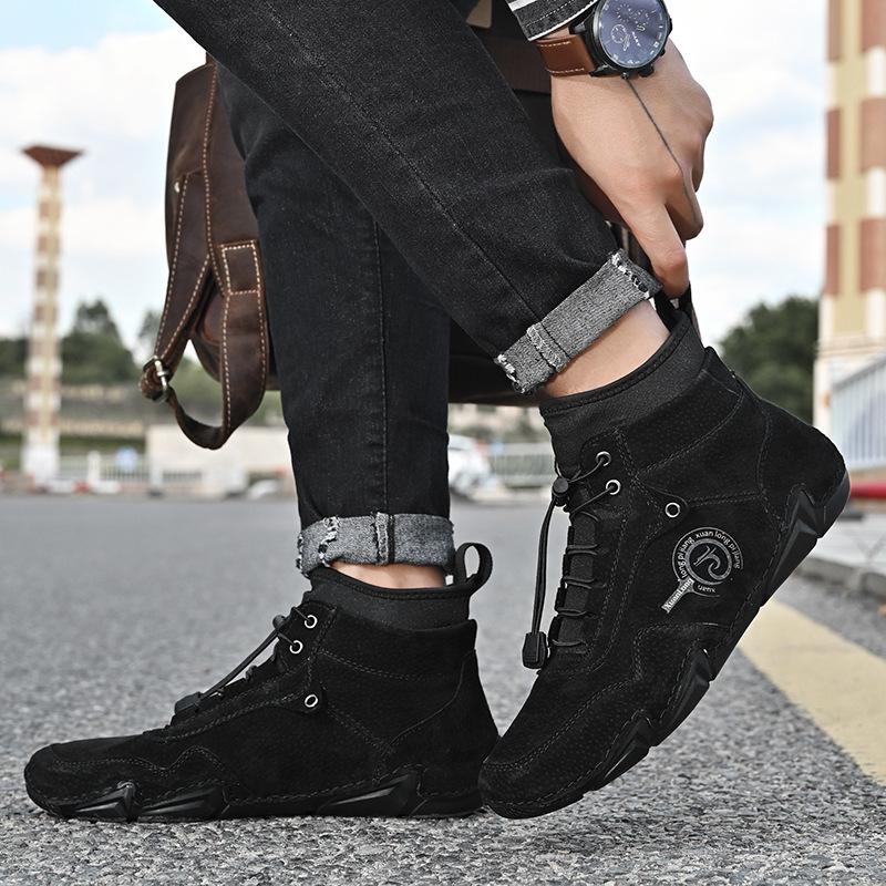 Men's High Top Genuine Leather Martin Boots - Warm Cotton Lined, Large Size, Korean Style, Perfect for Autumn & Winter