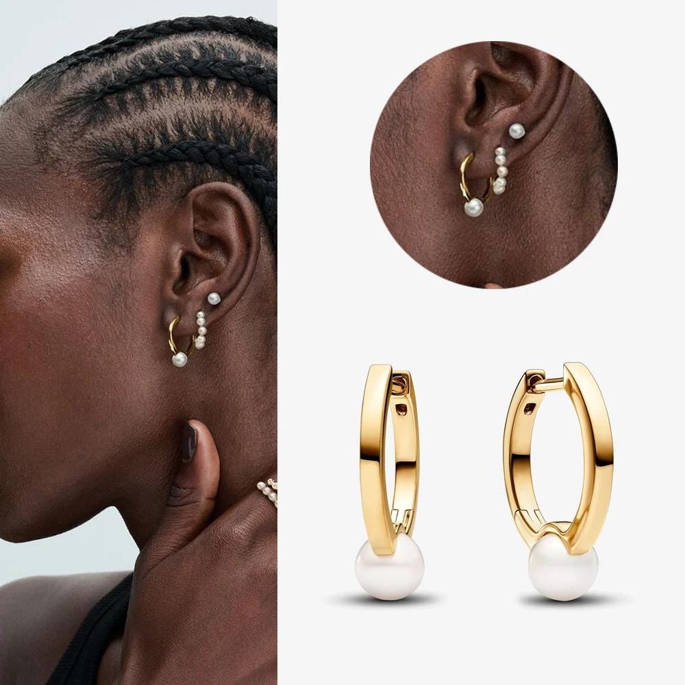 925 Silver Heart Hoop Earrings Sparkling Original Jewelry Gift for Women