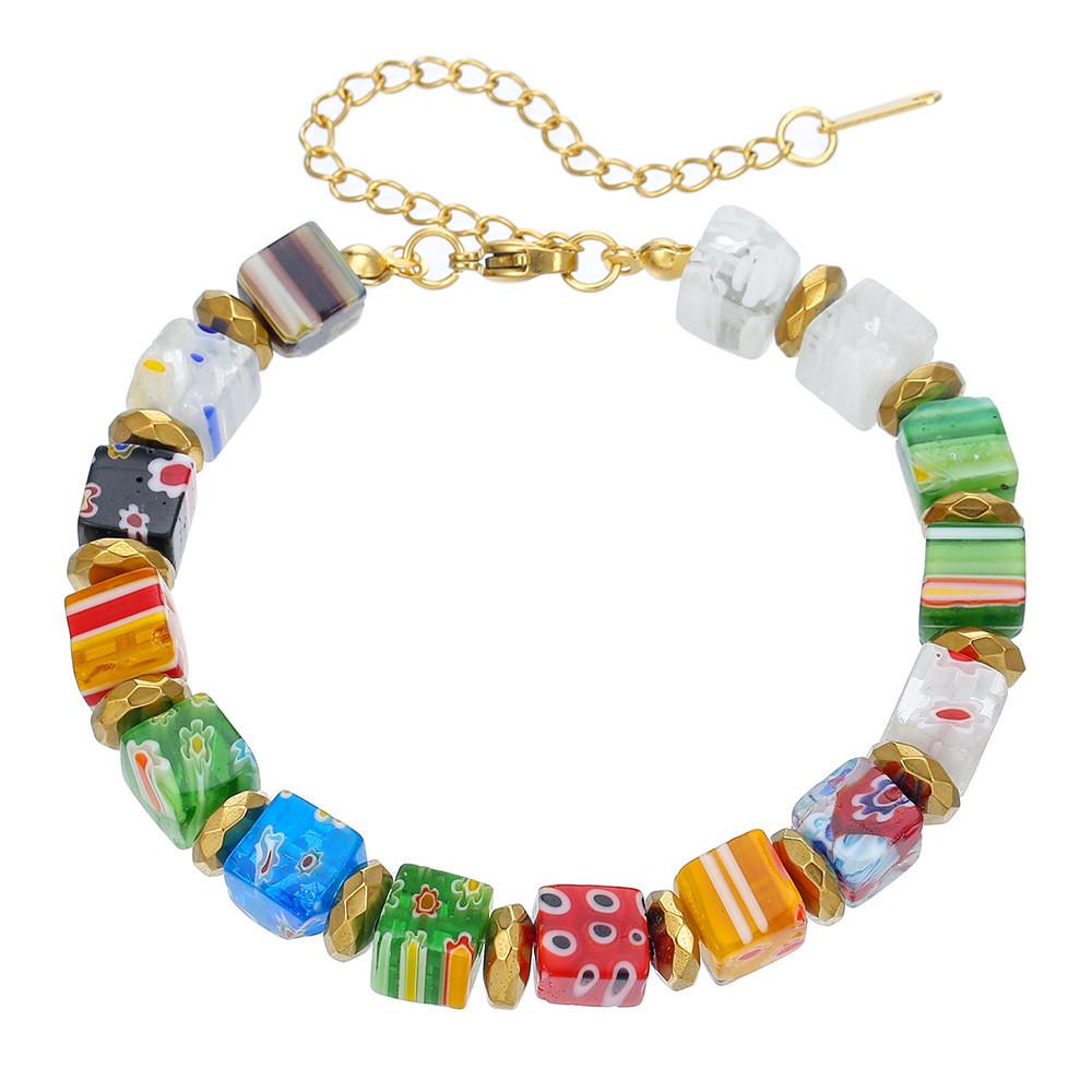 Handgefertigtes Murano Millefiori Kristallperlenarmband im geometrischen Stil für Modebegeisterte