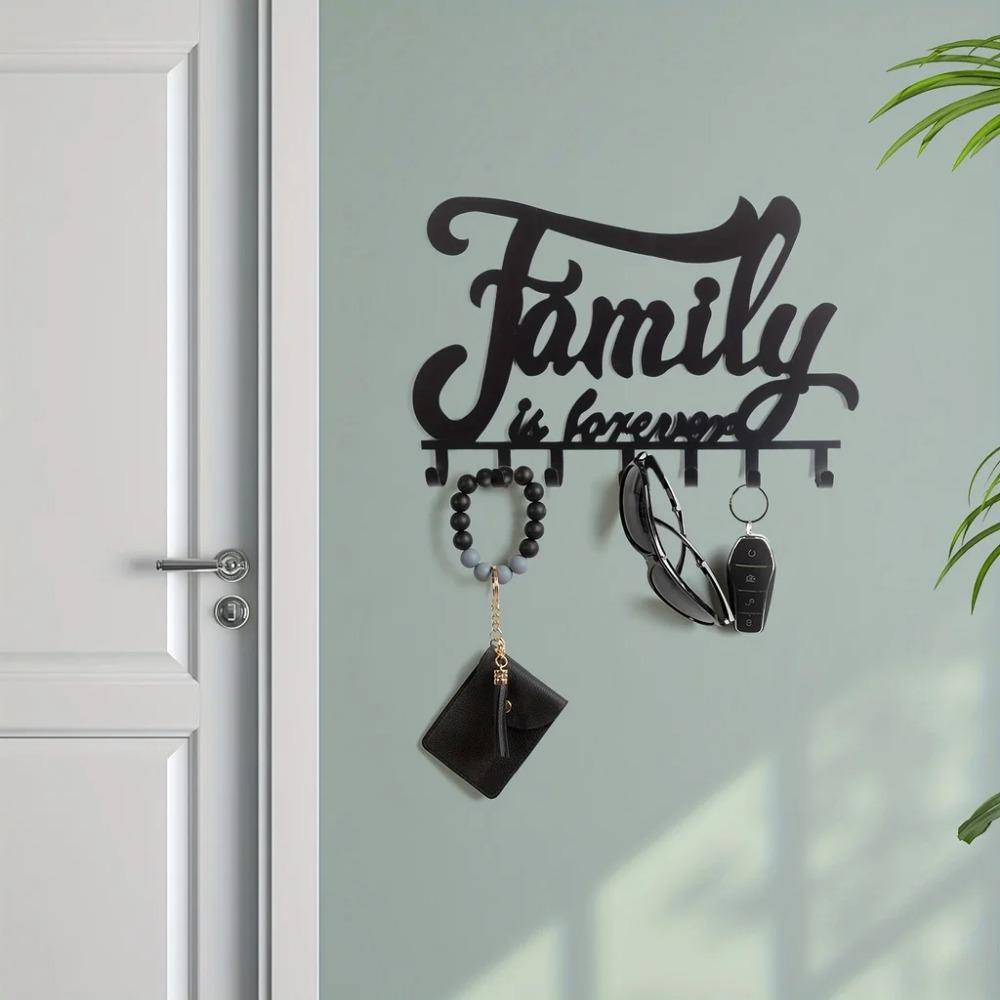 1pc Black Metal Wall Mounted Key Holder - Decorative Home Rack with Hooks, Stylish Iron Art for Keys and Coats