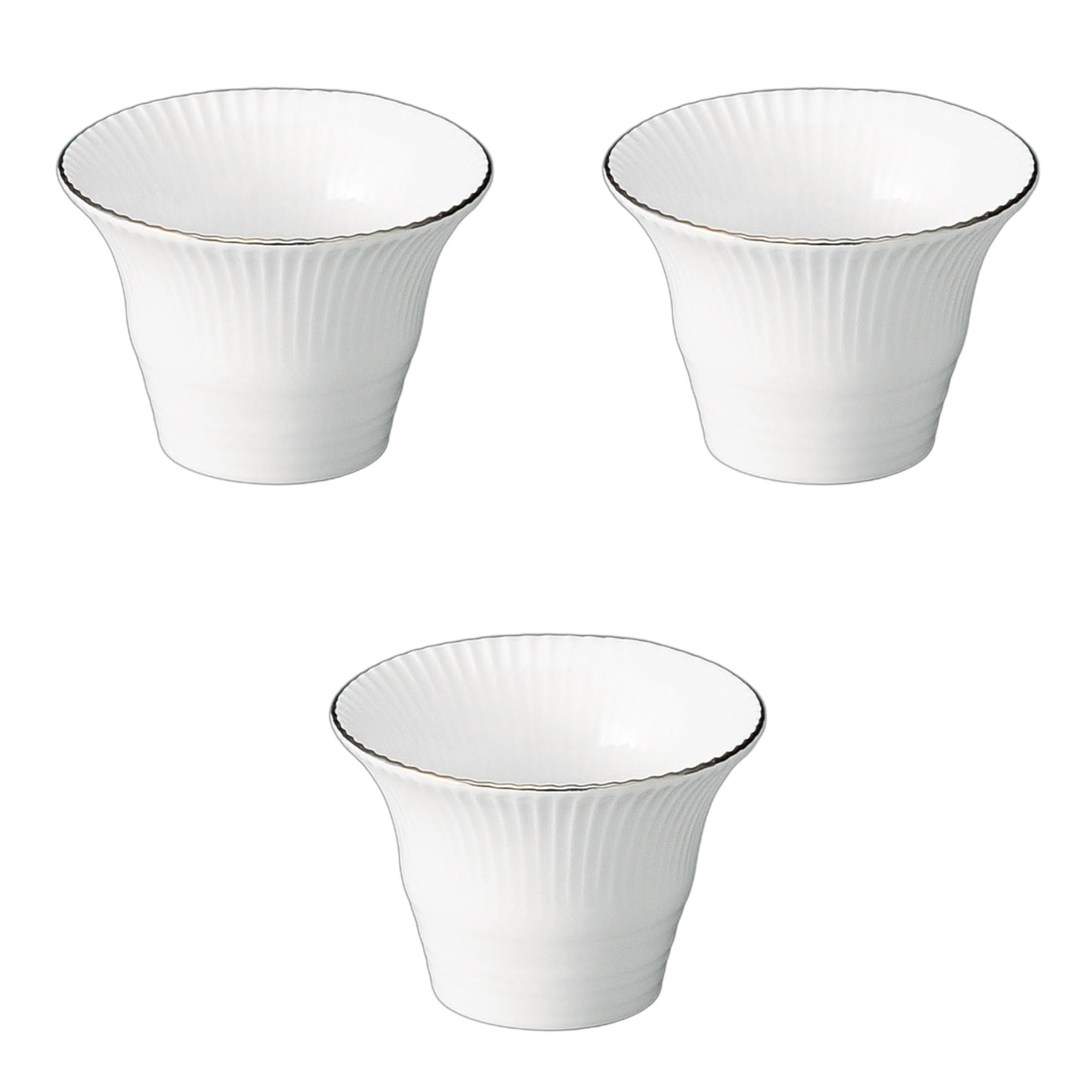 Setomonohonpo (Setomonohonpo) Set of 3 Platinum-rimmed White Glazed Chrysanthemum-shaped Nakadzuke [9.8 x 6.8cm] | Small Ceramic Dish, Reinforced