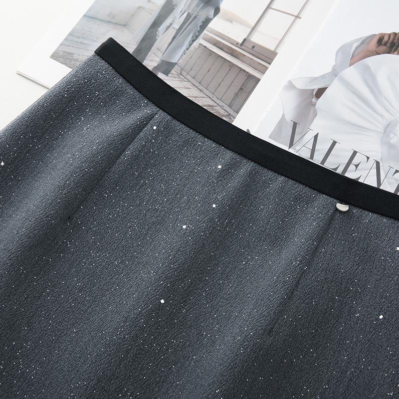2025 New Spring High-Waisted Gray Sequin Midi Pencil Skirt for Women