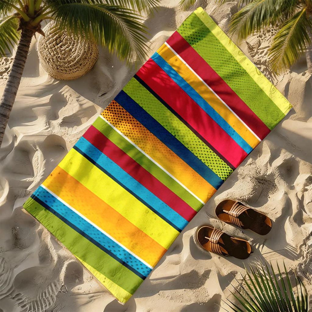 La serviette de plage en microfibre de polyester à rayures arc-en-ciel style serape est très absorbante, adaptée à la natation et aux sorties à la plage.