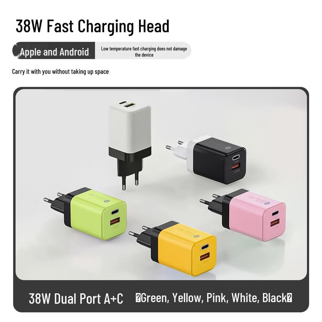 Macaron 38W Dual Port Fast Charger: USB+PD for Apple & Huawei Phones