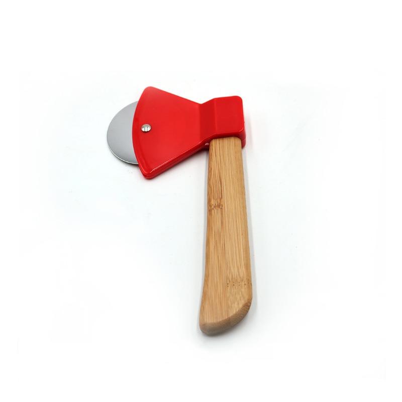 Küchenhelfermesser, Pizzamesser mit Bambus- und Holzgriff, kreatives Pizzamesser aus Edelstahl, runder Kuchenschneider