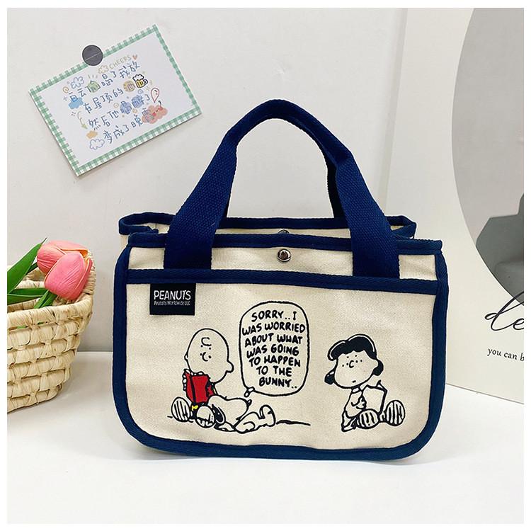 Peanuts Snoopy Canvas Lunch Bag Large Capacity Multifunction Tote Handbag For Daily Use
