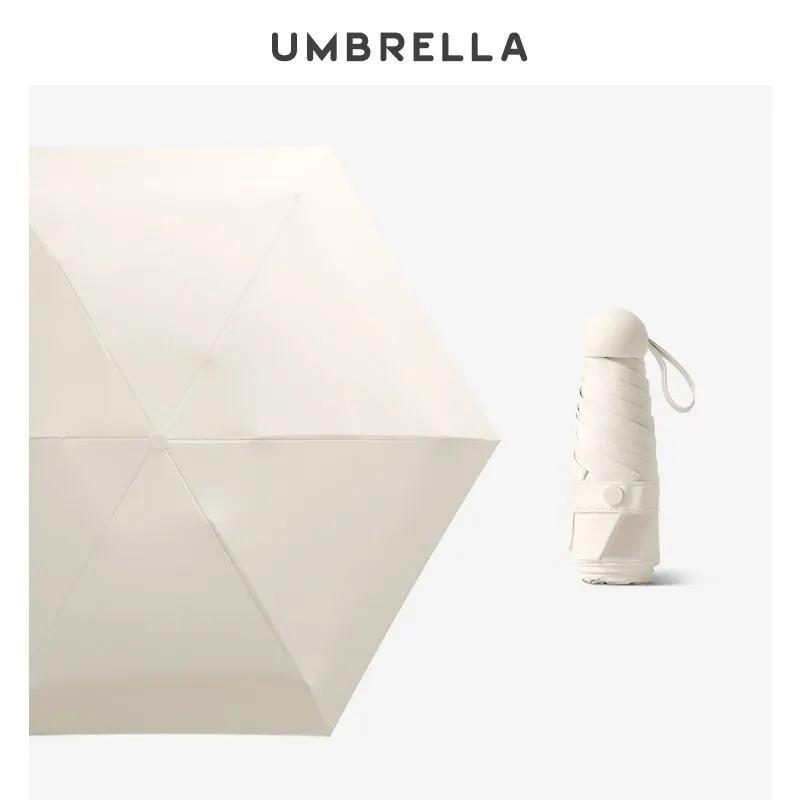 Folding Travel Umbrella 6 Ribs Lightweight Compact Pocket Umbrella Windproof Rainproof with Capsule Storage for Daily Life
