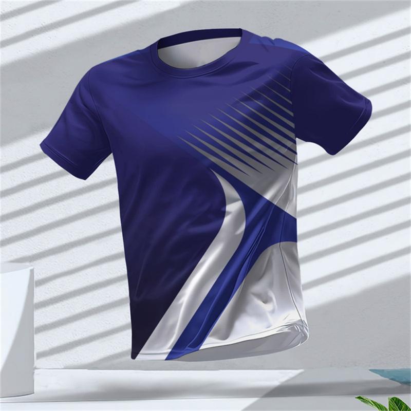 Summer Fashionable Gradient Stripe Geometric 3D Print Comfortable Loose Short Sleeves T-shirt Loose Oversized Breathable Versatile Leisure Men T-shirt