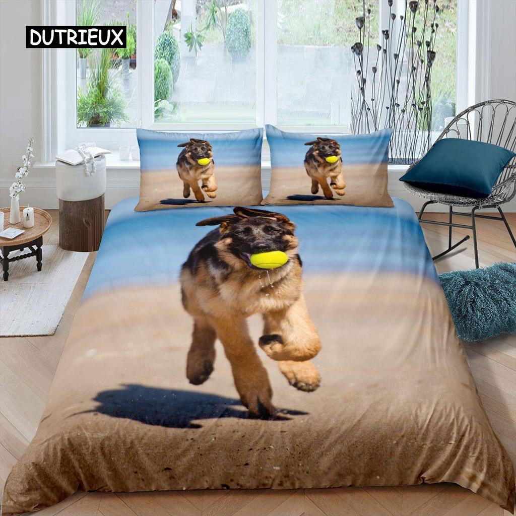 German Shepherd Duvet Cover Set 3D German Shepherd Puppy Print Bedding Set for Kids Boys Girls Pet Animal Theme Comforter Cover