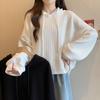 Women's Plus Size Ribbed Hooded Long Sleeve T-shirt - Autumn Loose Fit, Slimming, Stylish Top