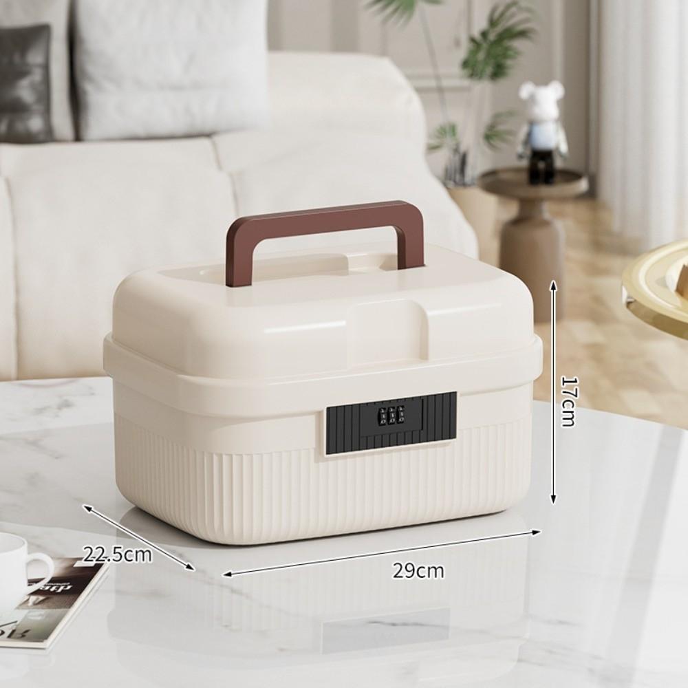 

Lockable Password Lock Safe Box Two Layers Storage Bin Household Lockbox for Home Office White - Small