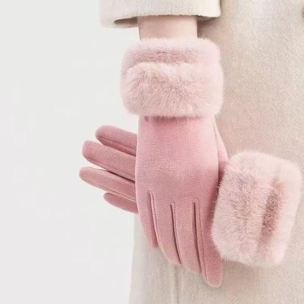 Solid Color Suede Gloves  Women Winter Gloves Casual Cycling Mittens  Skiing
