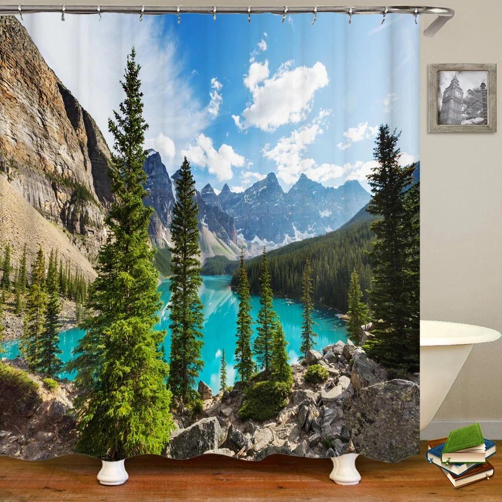Diverse Design Shower Curtain With Hooks Easy Install Waterproof Easy Clean For Home Hotel Rental Bathroom