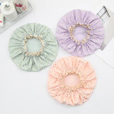 Double-Layer Bath Cap Anti-Washing Shower Head Cover Home Use Women's Summer Bath Cap Gold-Printed Hair Pattern Kitchen Oil-Proo