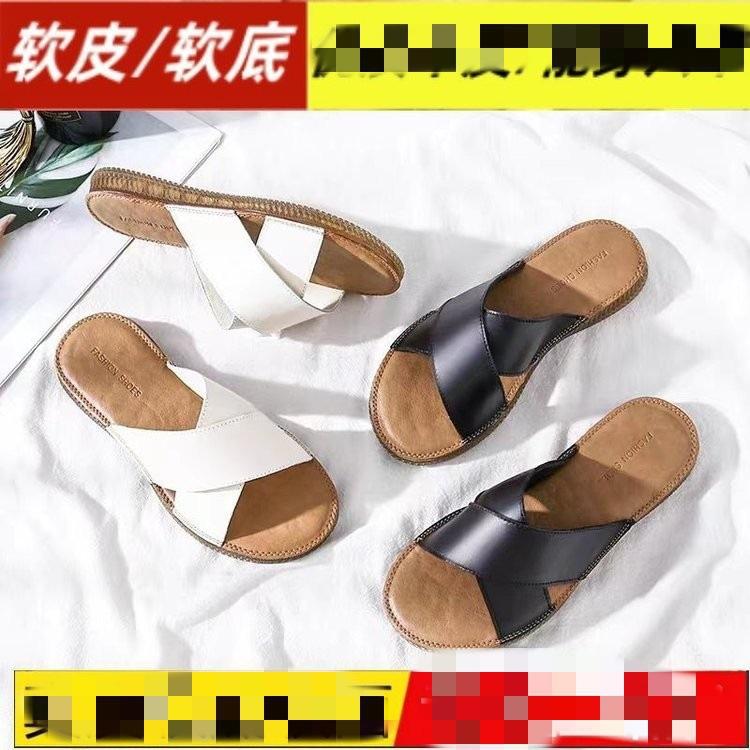 Cow tendon bottom slippers summer wear student one-word drag soft bottom non-slip beach cool slippers tide