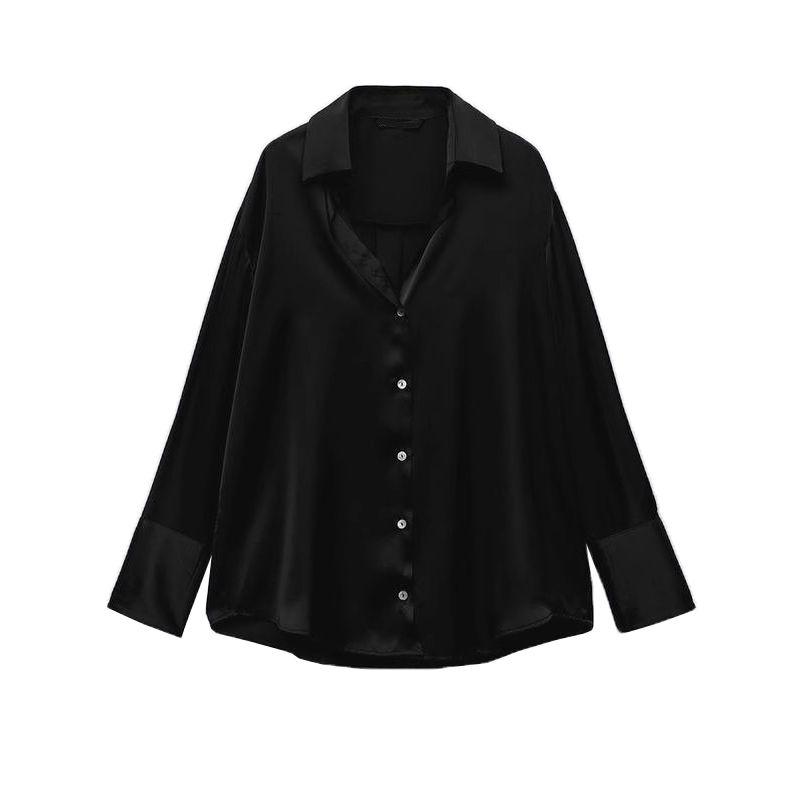 Fall and Winter New Women's Clothing Fashion Style Lapel Long Sleeves Single-Breasted Silk Satin Texture Classic Shirt 8741036