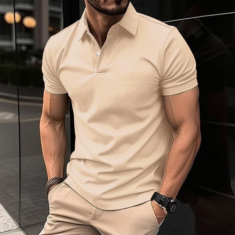 Short Sleeve POLO Shirt Button Solid Color Men's Sweatshirt