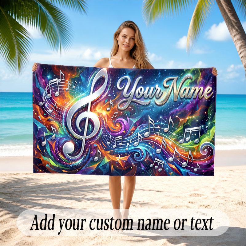 Music General Theme Beach Towel Personalized Custom Name & Text Soft Quick Dry Beach Towel for Swimming Travel