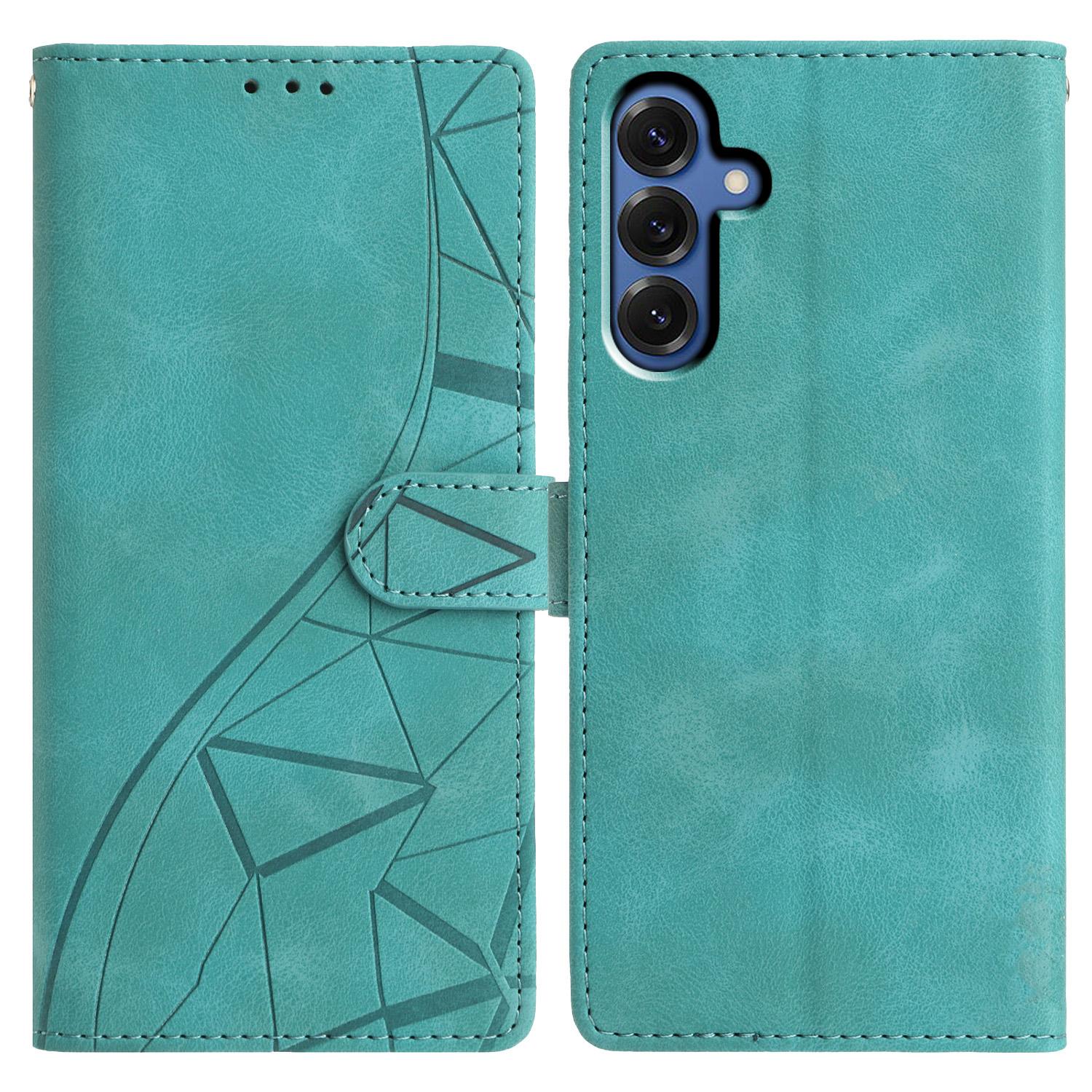 

For Samsung Galaxy S24 Case Wallet Stand Imprinted Triangle Pattern Leather Phone Flip Cover Green