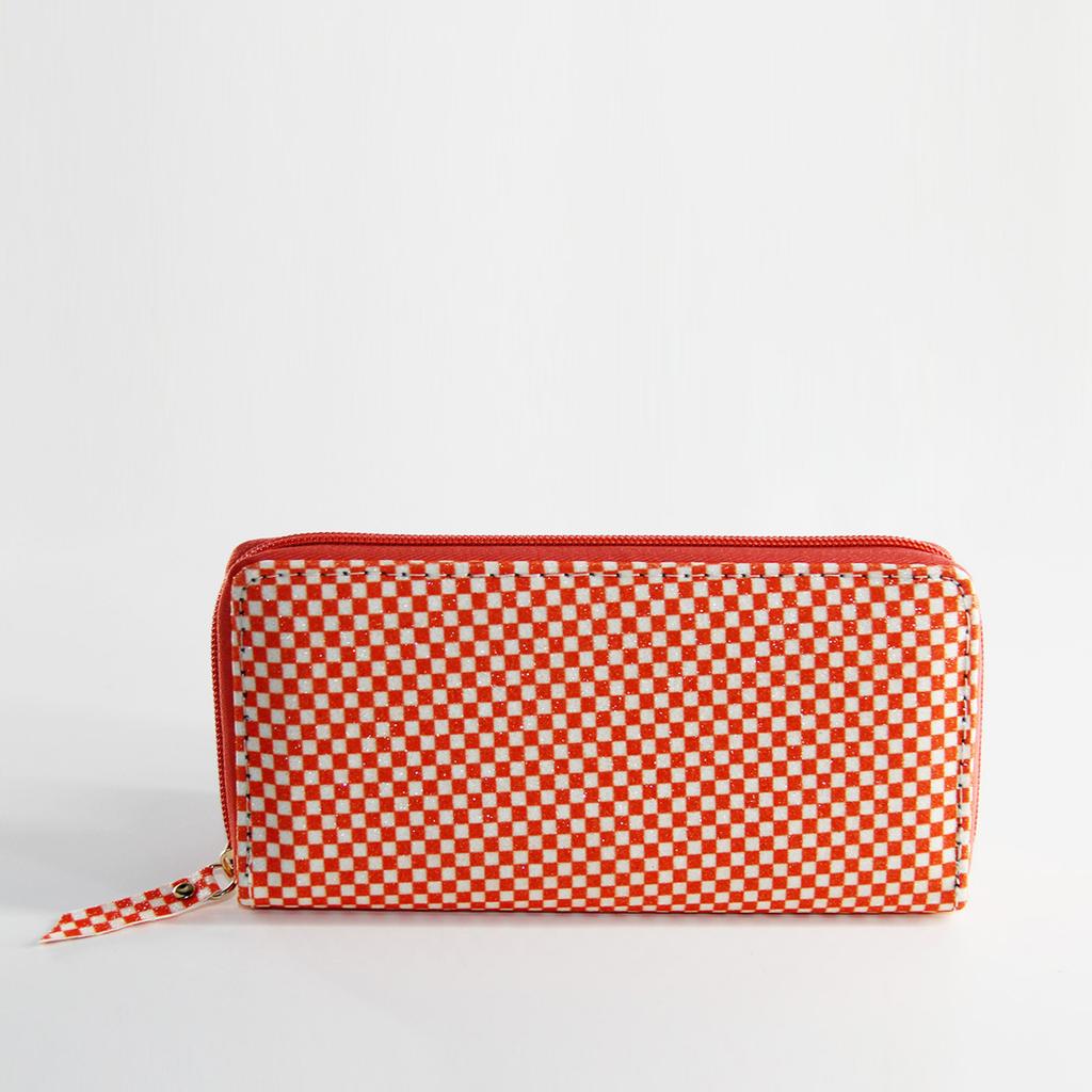 Glitter checkerboard zipper wallet, clutch bag wallet card bag children's bag