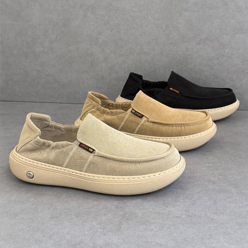 Men's Summer Shoes Lightweight Thick Sole Breathable Canvas Slip-On Casual Comfortable Soft