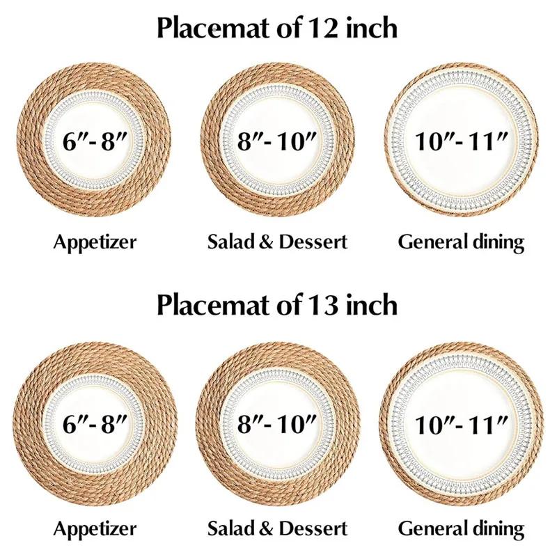 4/8/12Pcs Round Woven Placemats Set Boho Rattan Placemat Natural Placemats 12Inch Farmhouse Weave Straw Braided Table Dinner Mat