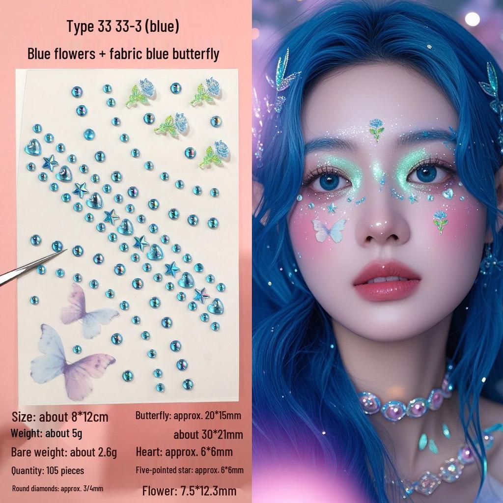 3D Butterfly & Star Face Sticker Set with Rhinestones & Pearls for Kids