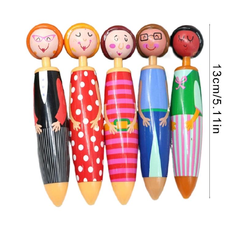 5 Pcs Creative Doll Retractable Ballpoint Pen Smooth Writing Pen Blue Ink Press Pen School Office Supplies for Student