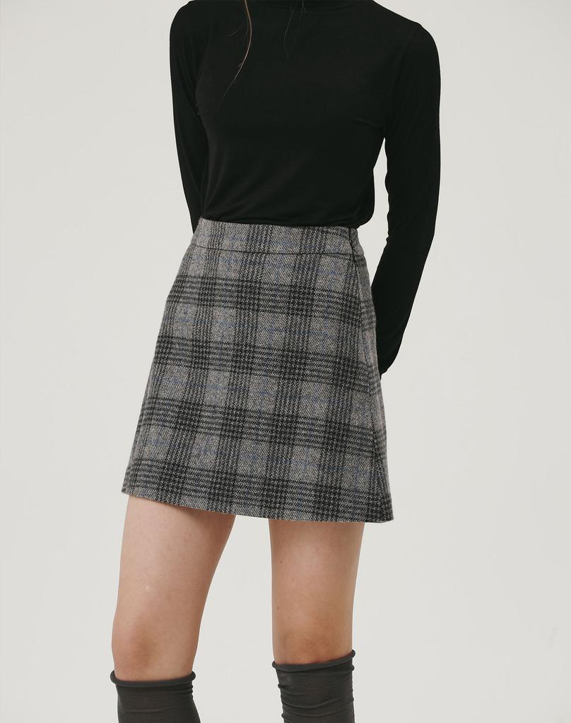 GIEMAR Classic Wool Skirt Gray Check