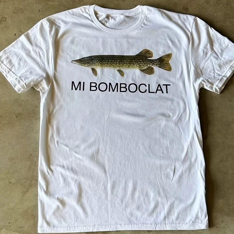 T-shirt in Cotone con Stampa a Pesci Mi Bomboclat Moda Casual Manica Corta Girocollo Sportive Outdoor Top Unisex