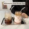 Chubby Coffee Glass Cup with Straw Ins Style Household Girls High Value Drink Cold Water Drink Milk Tea Cup
