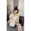 Yellow Striped Cotton Long Sleeve Korean Casual Blouse with Turn-Down Collar, Sun Protection, Spring/Autumn Cardigan.