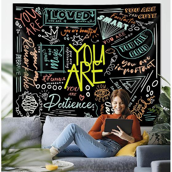 TVTLTVT Quote You Are Wall Tapestry,Classroom Positive Kids Backdrop Decorations,pirational Positive Wall Hanging,Motivational Elementary Black