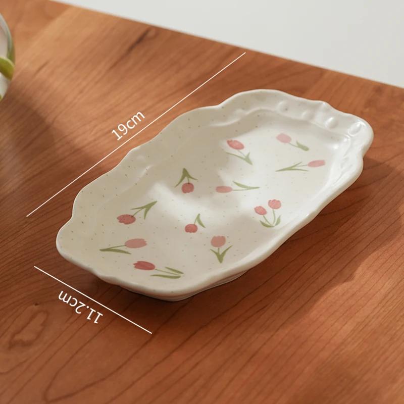 Creative Cute Tulip Ceramic Plate Light Luxury Restaurant Delicious Dishes Deep Plates Home Afternoon Tea Dessert Fruits Plate