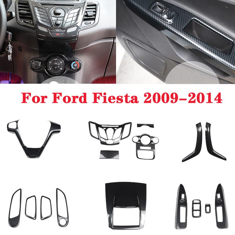 For Ford Fiesta 2009-2013 Carbon Fiber Gear Shift Panel Door Handle Bowl Steering Wheel Multimedia Knob Trim Sticker