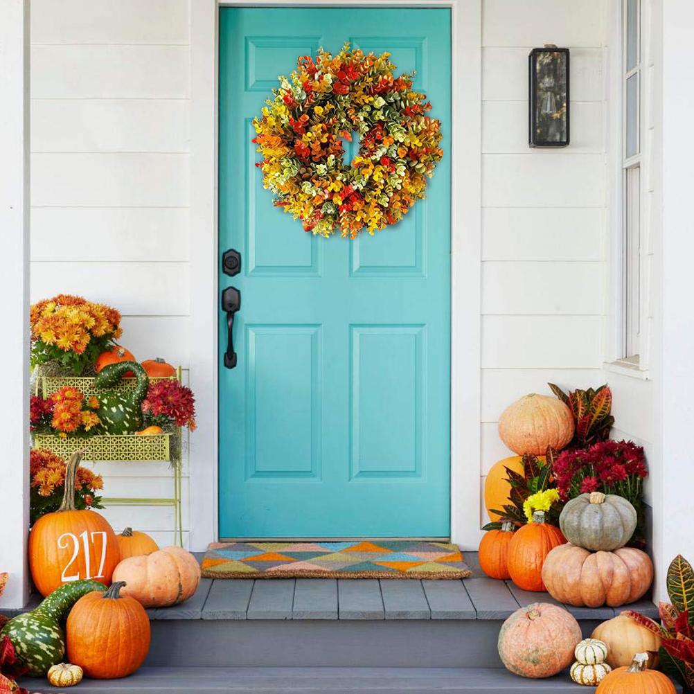 Halloween Autumn Artificial Plant Wreath Home Decoration Faux Flower Door Hanging Photography Props (Bagged, 1 wreath)
