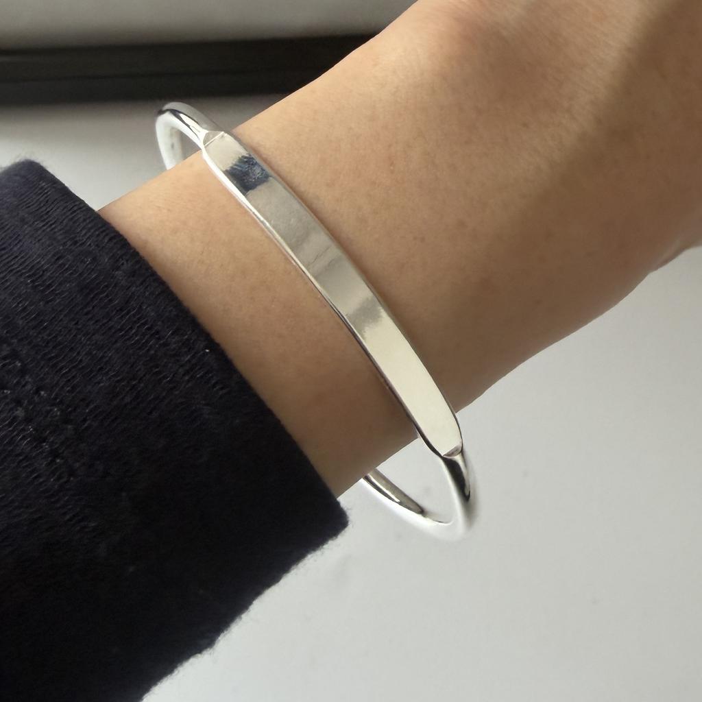 100% Solid 925 Sterling Silver Retro Bracelet for Women Men Vintage Handmade Flat Simple Bracelet Birthday Gift