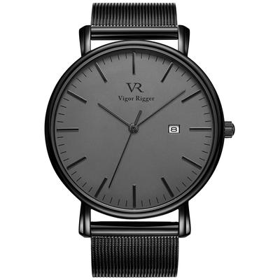 Stilvolle einfache beliebte wasserdichte analoge Armbanduhr Marke Business dünne Quarz schwarz grau Uhr [BUREI] Herren Herren