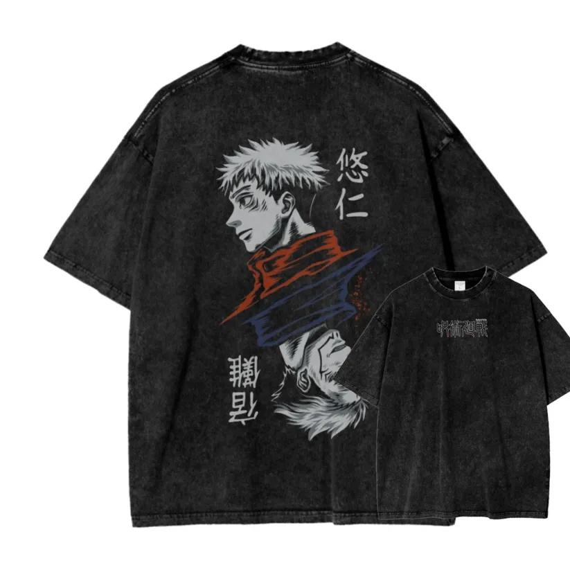 

Jujutsu Kaisen Itadori Yuji T Shirt Sukuna Dual Soul Men Acid Wash Oversized Streetwear Anime Cotton Vintage Top Tee M