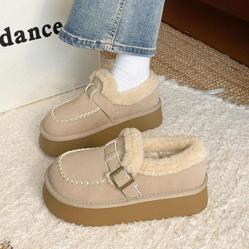 Temperament thick-soled fluffy shoes women's autumn and winter commuting fleece one-pedal cotton shoes