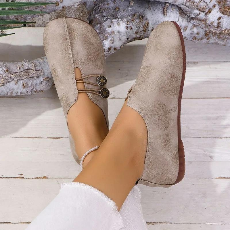 Fashion Autumn New Flat Shoes Women's Fashion Round Head Deep Mouth Metal Buckle Soft Sole Anti-slip Wear-resistant Low-top Shoes
