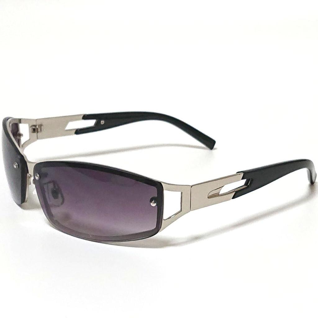 [FashionBerry] 2. Silver x Brown Half Sunglasses, Fashion Glasses for Men, A Little Bad Boy, Intimidating, Colored Lenses, UV Protection, Bold,