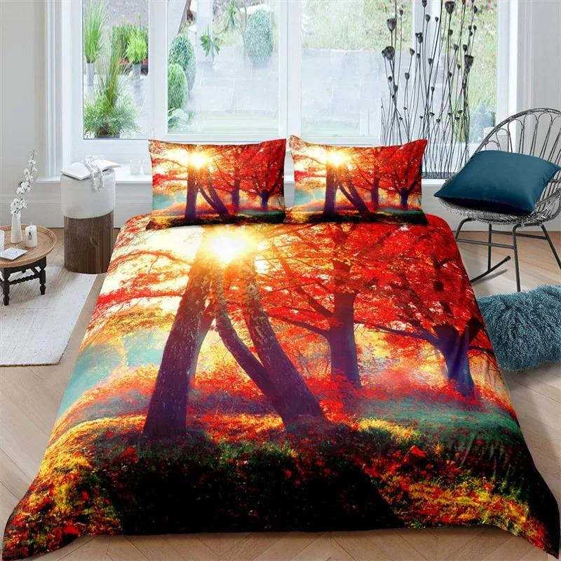 Maple Leaves Duvet Cover Autumn Theme Bedding Set Microfiber Botanical Leaf Comforter Cover Twin Full King For Kids Adult Room